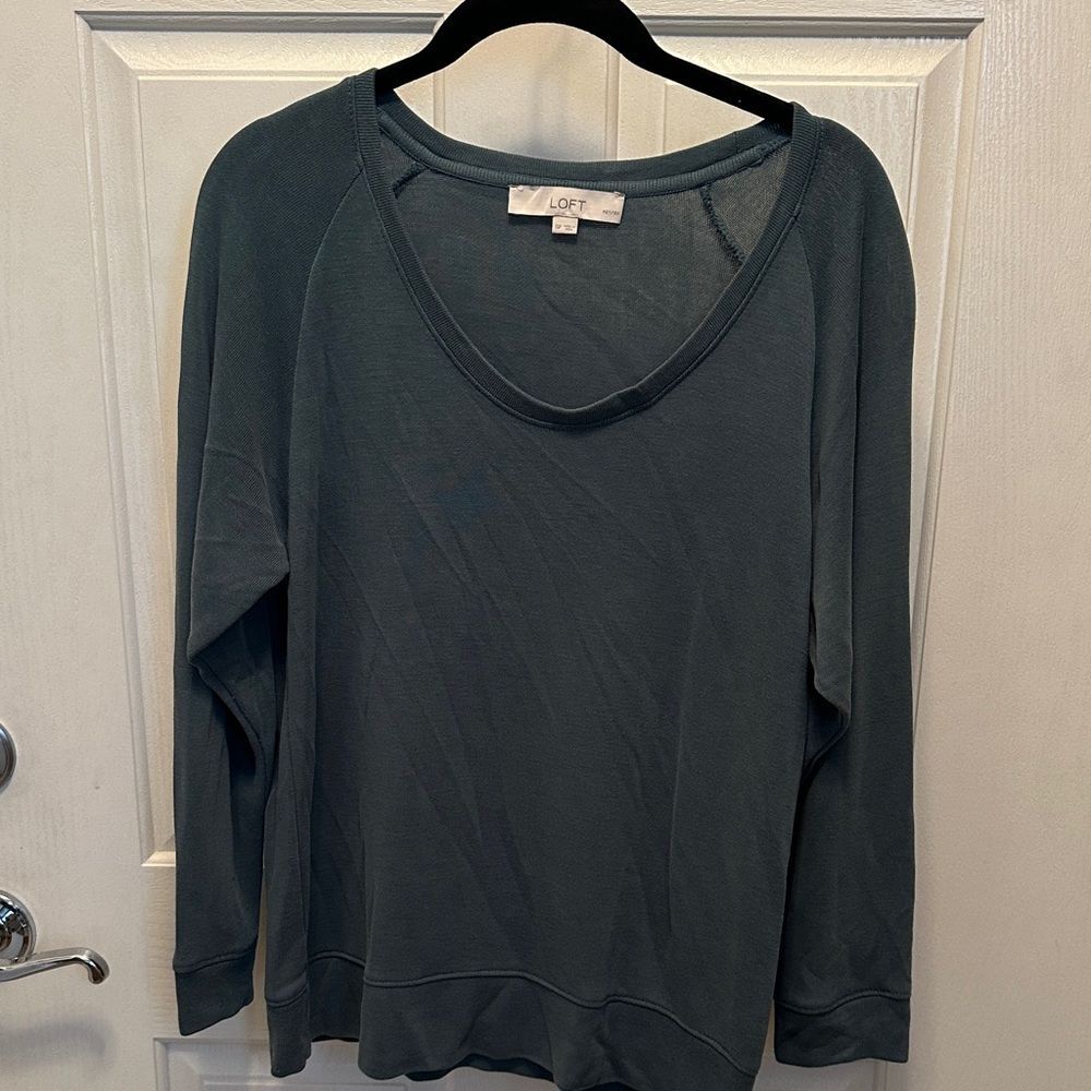 LOFT Sea Green Long Sleeve Soft Knit Top Size Small Petite